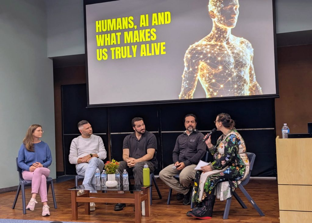 Humans_AI_What_Makes_Us_Alive_event_panelists Anna Overell, Johannes Klupfel, Grant Armstrong, Nelson Eulalio and Lydia Fairhall